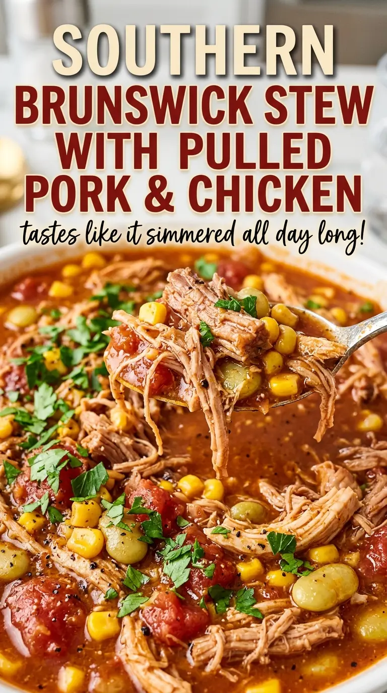 Southern Brunswick stew with pulled pork and chicken, smoky tomato bowl