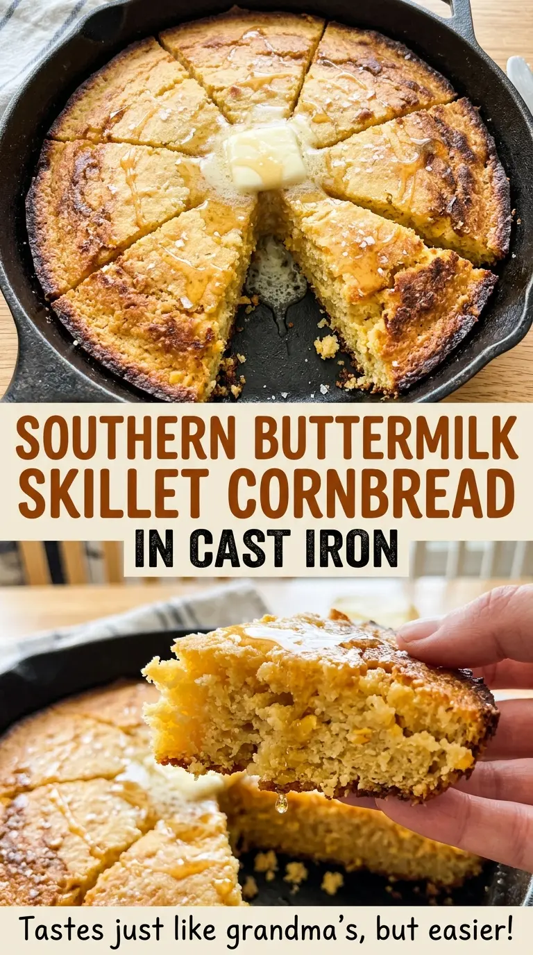 Southern buttermilk skillet cornbread, tender golden crumb
