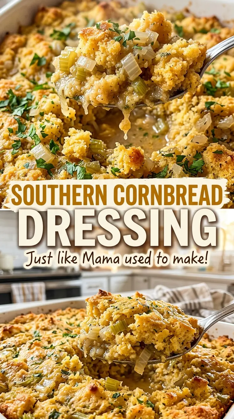 Southern Cornbread Dressing crisp golden top