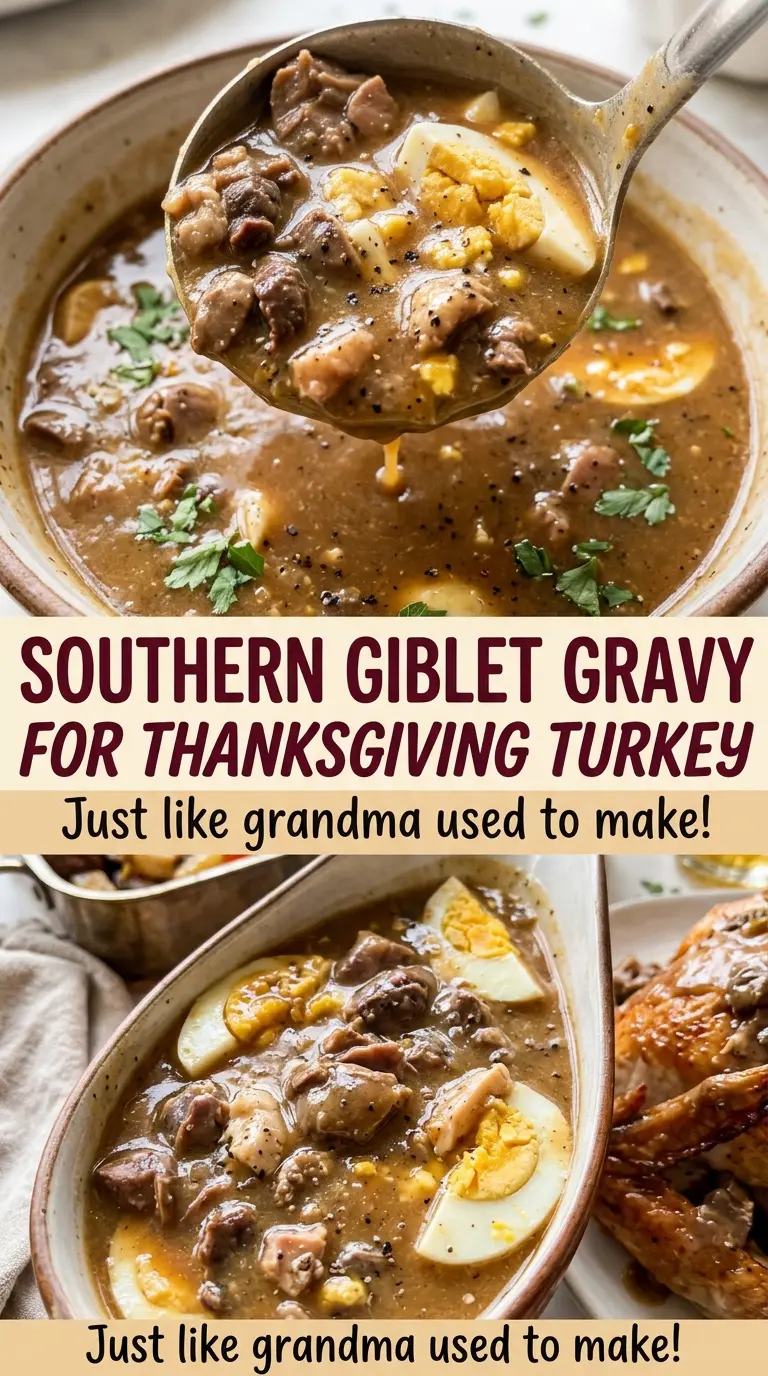 Southern giblet gravy for Thanksgiving turkey, thick and peppery