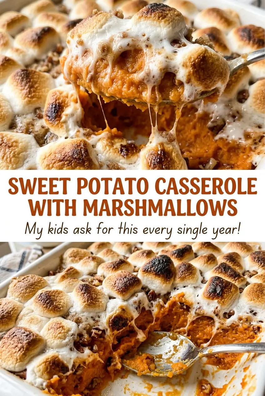 Sweet potato casserole with marshmallows, golden toasted top