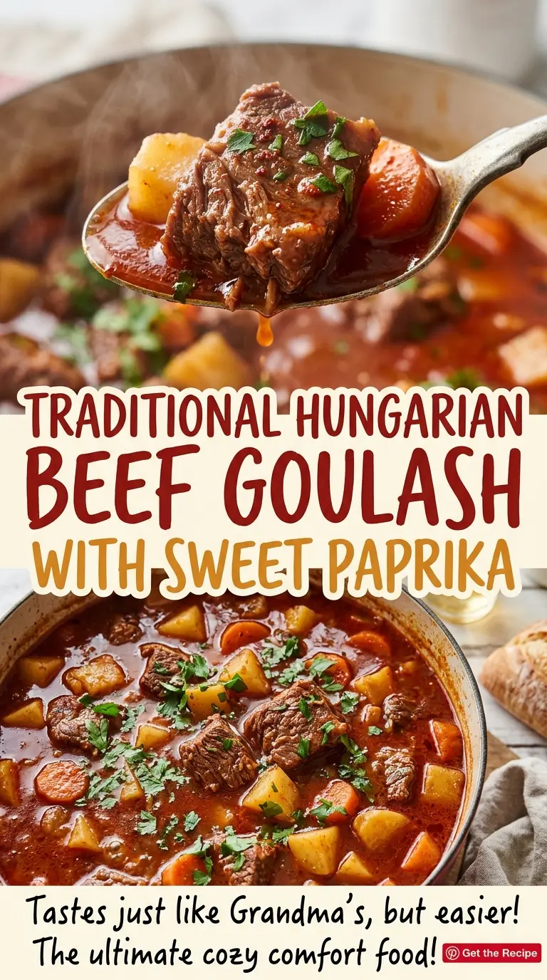 Traditional Hungarian Beef Goulash with Sweet Paprika, rich broth